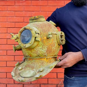 Antique Diving helmet U.S navy mark V scuba divers helmet - Rustic green finish - deep sea helmet - Nautical gift
