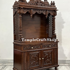 Templo de teca hecho a mano: Gran altar de madera para el hogar (65 x 45 x 18 pulgadas)
