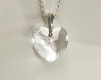 Crystal Heart Necklace | Sterling Silver Love Pendant | Handmade Jewellery Gift for Her | embellished with Swarovski® Crystals