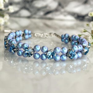 Schillerndes Blaues Swarovski Kristall Armband | Handmade Silber Minimalist Schmuck | Elegantes Geschenk für Sie Blaues Statement Armband