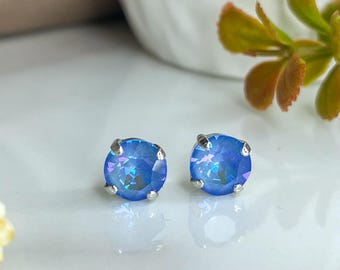 8mm Austrian Crystal Stud Earrings Stainless Steel Hypoallergenic, Multiple Colors Available,Minimalist Everyday Jewelry, Gift for Her
