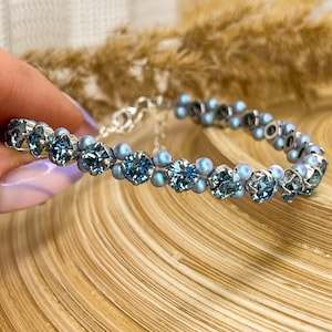 Aquamarin Swarovski Kristall Armband | Handgemachter Schmuck, Blauer Kristall Armband, Elegantes Geschenk für Sie, Ocean Inspirierter Minimalistischer Schmuck