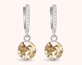 Small Crystal Drop Earrings 8mm | Golden Shadow Crystal Earrings | 925 Sterling Silver Leverback | embellished with Swarovski® Crystals