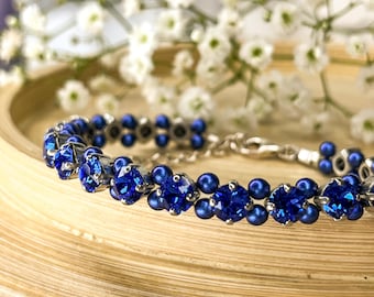 Swarovski Crystal and Pearl Bracelet | 14k Gold-Plated Sterling Silver Jewellery | Handmade Elegant Gift for Her |