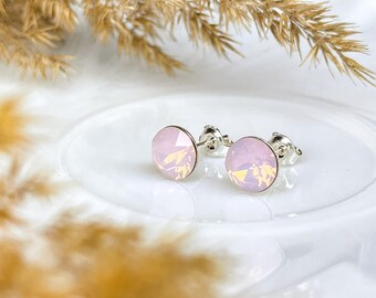 8mm Austrian Crystal Stud Earrings, 925 Sterling Silver, Multiple Colors Available, Minimalist Everyday Jewelry, Gift for Her