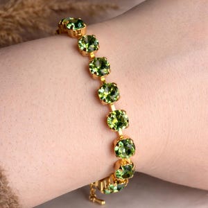 Bracciale in cristallo Swarovski verde agrumi / Gioiello in oro fatto a mano, regalo per lei / Bracciale verde lime / Eleganti gioielli estivi e per damigelle d'onore