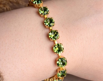 Citrus Green Swarovski Crystal Bracelet | Handmade Gold Jewellery Gift for Her | Lime Green Bracelet | Elegant Summer & Bridesmaid Jewellery