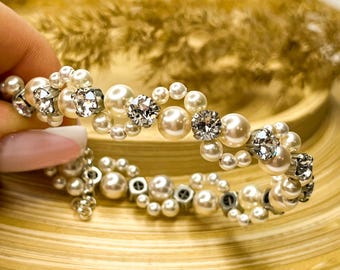 Handmade Austrian Crystal Pearl Bracelet – Sterling Silver Clasp, Minimalist Sparkle Jewellery