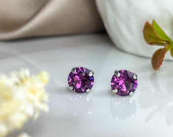 8mm Austrian Crystal Stud Earrings Stainless Steel Hypoallergenic, Multiple Colors Available,Minimalist Everyday Jewelry, Gift for Her