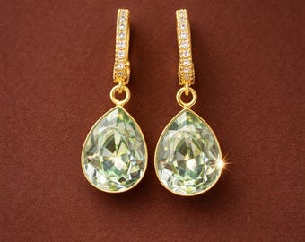 Crystolite Pear Lux Earrings in 925 Sterling Silver with 18K Gold Plating – Classic English Lock Drop Earrings, Elegant Gift for Her