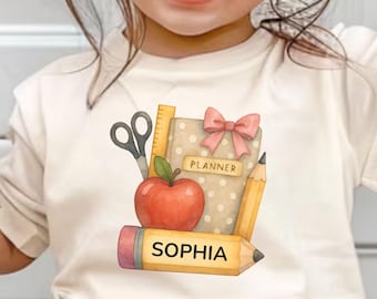 Personalized Back to School Shirt, Custom Name Kids T-shirt, Toddler First Day of School, Preschool or Kindergarten Outfit, Girls School Tee