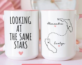 Long Distance Girlfriend Gift Personalized State To State Mug Anniversary Present For Couple Friendship Coffee Cup Moving Away Stars Map