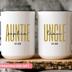 Pregnancy Announcement Aunt and Uncle, Promoted to Uncle and Aunt, Personalized Aunt and Uncle Mug Set, New Auntie Gift, New Uncle Gifts