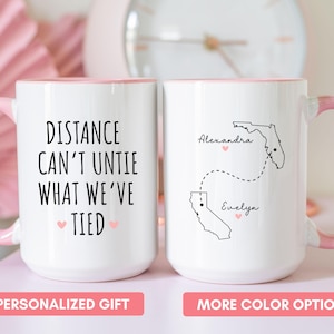 Custom Long Distance Mug, Personalized Friendship Gift for Best Friend, State to State Coffee Cup, Bestie Mug, Missing You Gift, Custom Mug