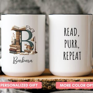 Bookish Cat Gifts, Book Lover Gift for Readers, Bookish Mug for Cat Lover, Reader Mugs, Books and Coffee, Personalized Book Lover Mug