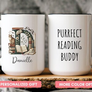 Personalized Bookish Mug Cat Lover Coffee Cup Cozy Reading Mug Bookworm Gift Coffee and Books Gift for Readers Teachers and Cat Moms