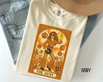 Comfort Colors Aunt Tarot Card Shirt, Retro Auntie T-Shirt, Funny Aunt Gift, Baby Announcement For Aunt, Aunt Sweatshirt, Aunt To Be Shirt
