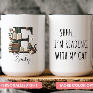Personalized Cat Lover Mug Bookish Coffee Cup Cozy Reading Mug Bookworm Gift Coffee and Books Book Lover Gift for Cat Moms and Bookworms