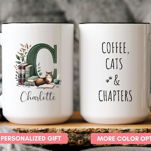Bookish Gift for Cat Lovers, Coffee Books Mug, Book Lover Gift for Readers, Bookworm Gifts, Reading Cat,  Book Lover Mug, Books and Coffee