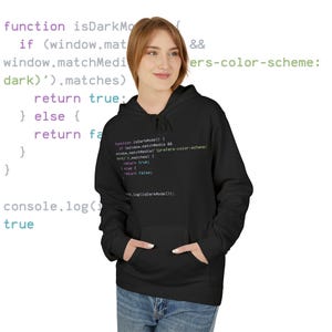 isDarkMode Code Hoodie, JavaScript Programmer Sweatshirt, Dark Mode Developer Gift, Software Engineer Hoodie, Coder Gift