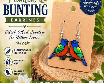 Painted Bunting Bird Earrings Colorful Jewelry Nature Lover Gift Lightweight Earrings