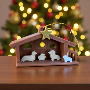 Adorno de belén o mesa de perro salchicha / de pelo corto o largo / Impreso en 3D