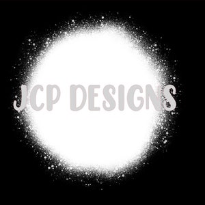 May include: White spray paint circle with a black background and the text "JCP DESIGNS" in the center.