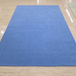 Hand Tufted Wool Area Rug, Solid Blue, Modern Minimalist Design image 8