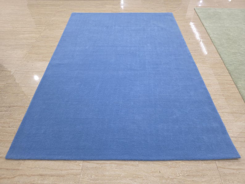 Hand Tufted Wool Area Rug, Solid Blue, Modern Minimalist Design image 8