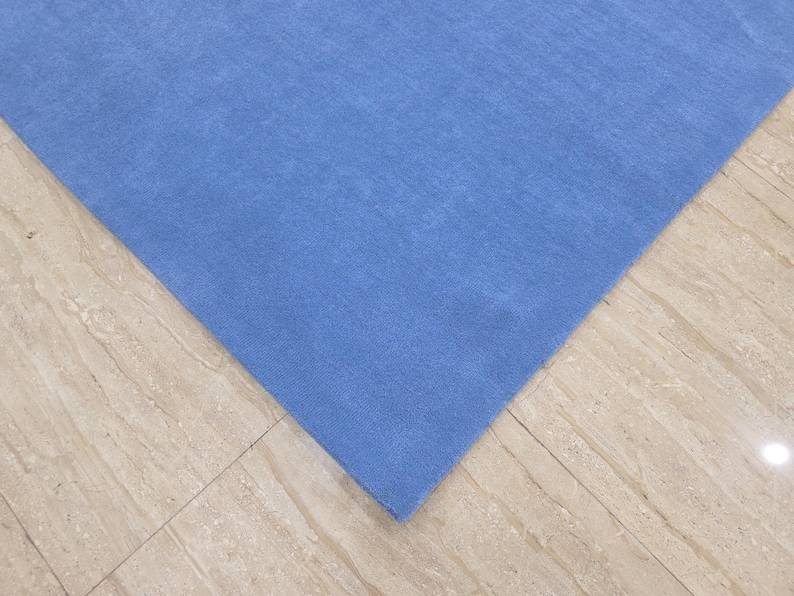 Hand Tufted Wool Area Rug, Solid Blue, Modern Minimalist Design image 9