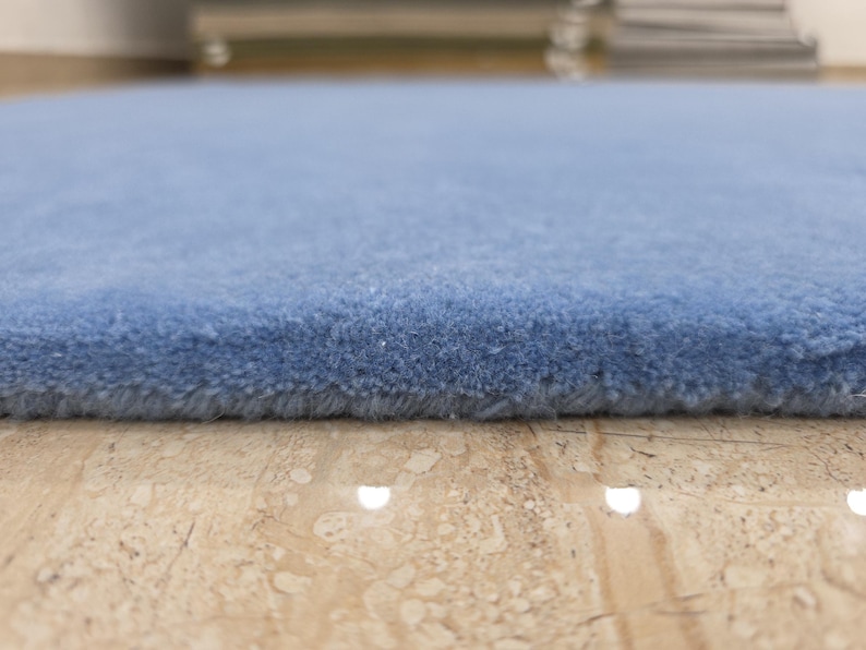 Hand Tufted Wool Area Rug, Solid Blue, Modern Minimalist Design image 3