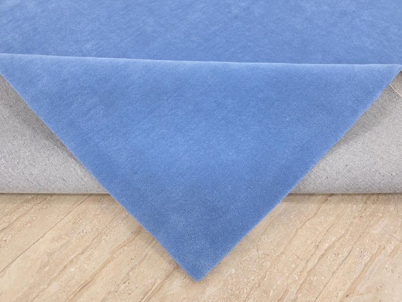 Hand Tufted Wool Area Rug, Solid Blue, Modern Minimalist Design image 6