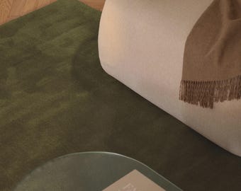 Hand Tufted Olive Green Solid Wool Area Rug for living Room or Home Decor