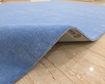 Hand Tufted Wool Area Rug, Solid Blue, Modern Minimalist Design