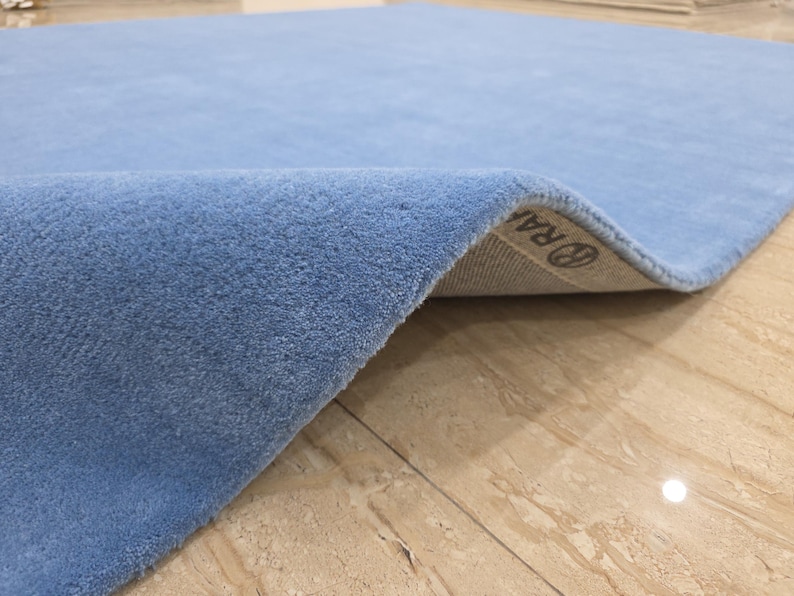 Hand Tufted Wool Area Rug, Solid Blue, Modern Minimalist Design image 1