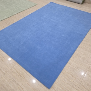 Hand Tufted Wool Area Rug, Solid Blue, Modern Minimalist Design image 4