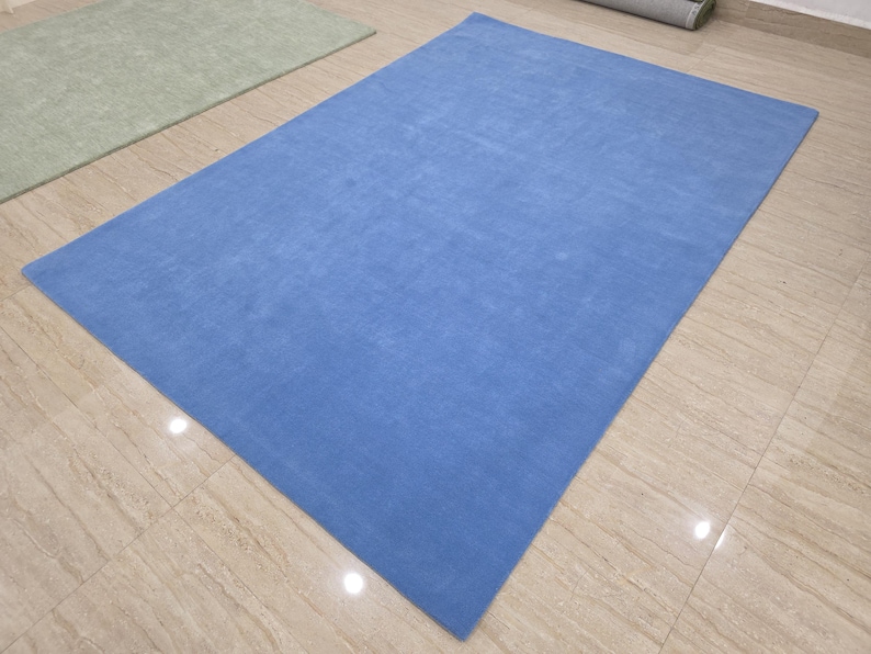 Hand Tufted Wool Area Rug, Solid Blue, Modern Minimalist Design image 4