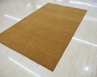 Hand Tufted Solid Tan Wool Area Rug for Modern Home Decor