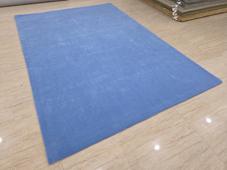 Hand Tufted Wool Area Rug, Solid Blue, Modern Minimalist Design image 5