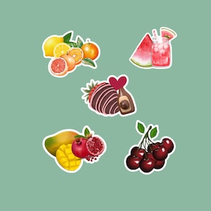 5 Juicy fruit stickers, Fruit sticker pack, Printable Stickers, Digital Download