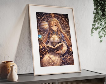 Lámina artística de Júpiter enmarcada en madera, Hechicera de la Astrología, Zodiaco Cósmico, Arte Lunar, Arte del Alma, Arte Espiritual, Sabiduría, Visionaria, Confianza