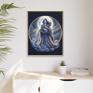 Niebiański Wodnik, matowa rama na płótnie, kosmiczny znak zodiaku, astrologia, sztuka ścienna, wolność, sztuka księżycowa, sztuka uzdrawiania, sztuka duszy