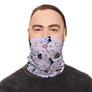 Magical Cat Pattern Neck Gaiter | pastel moon stars wands, moon energy, spiritual grow