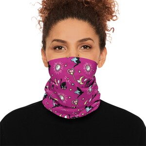 Celestial Cats Neck Gaiter | Sun Moon Cat Pattern, Pink Astral Bandana, moon energy, esoteric, spiritual grow