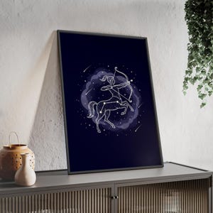 Celestial Sagittarius Zodiac Poster with Wooden Frame, Cosmic  Constellation Astrological Wall Art, Freedom, Vision, the Power of Discovery