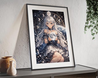 Fine art print Moon wooden framed poster, Astrology Cosmic Zodiac, Moonart, Soulart, Spiritualart, Inner Calm, Reflection, Empathy, Feelings