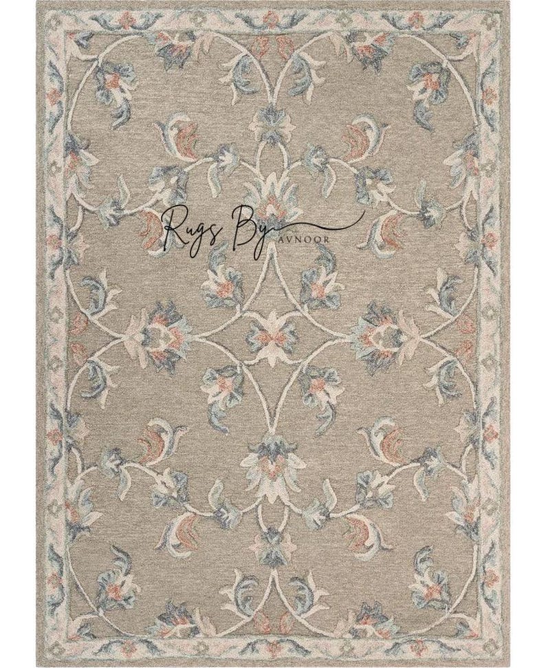 Floral Hand Tufted Wool Rug: Vintage Botanical Vine, Taupe Beige - Etsy
