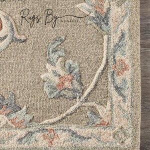 Floral Hand Tufted Wool Rug: Vintage Botanical Vine, Taupe Beige - Etsy