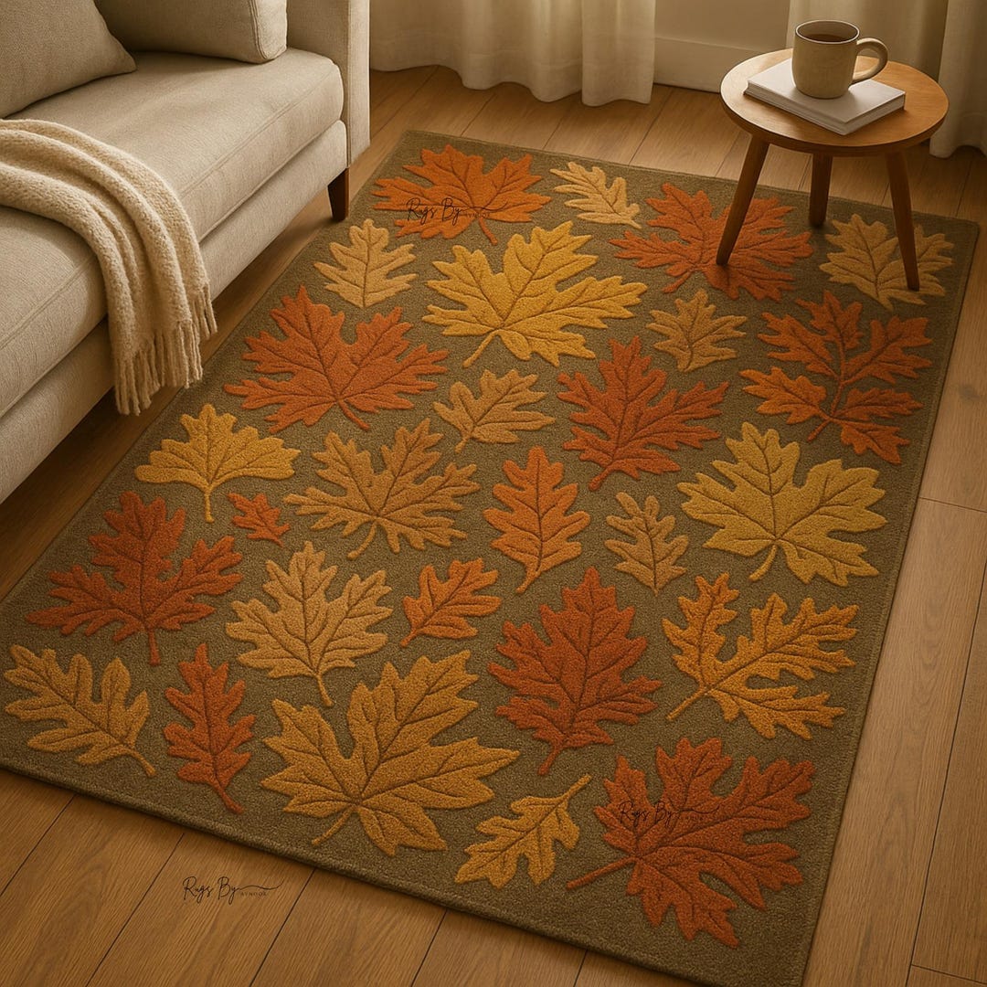 Fall Color Rug Hand-tufted Autumn Wool Rug – Oak & Maple Leaf Design - Etsy