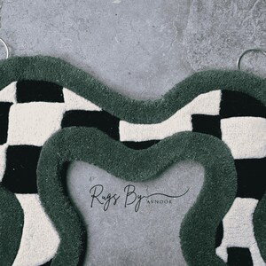 Metal Hanging Hook details of Green Checkerboard Hand Tufted Mirror